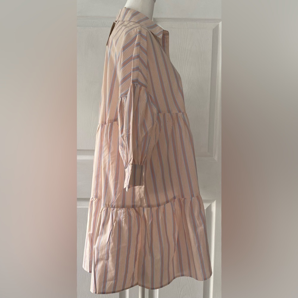NWT Mango “Gabriela” Striped 100% Cotton Puff Sleeve Dress Size 6 - Picture 8 of 15